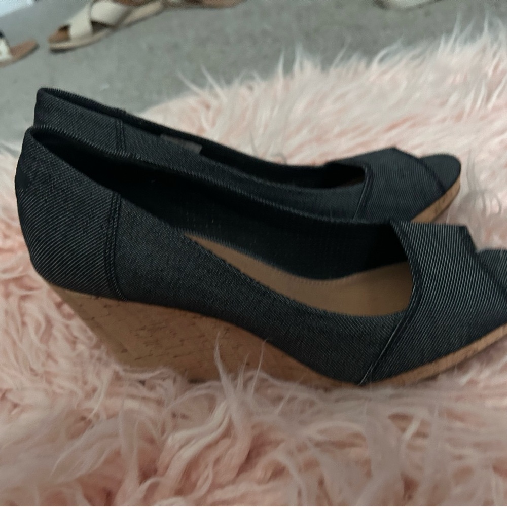 Black Wedge Peep Toe Shoes